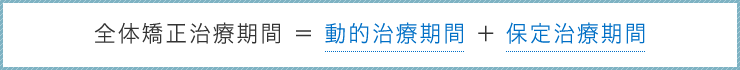 全体矯正治療期間＝動的治療期間＋保定治療期間